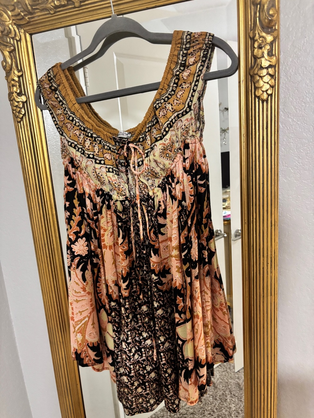 Free people Intimately Bali Boho Floral- Peach & Black short dress size medium